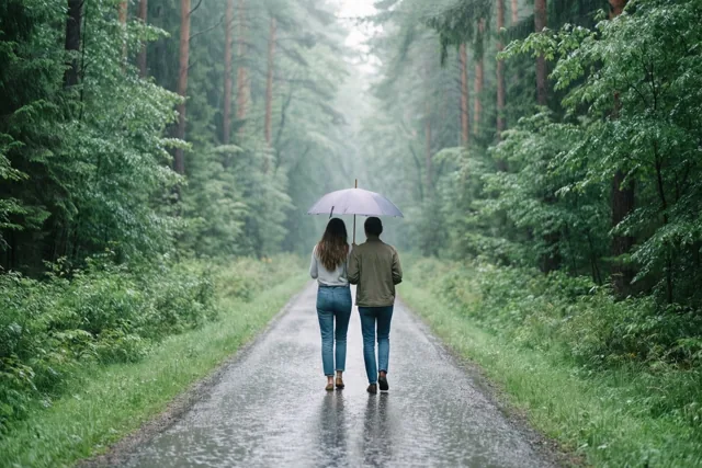Samen door de bosregen