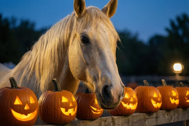 Halloween met een nieuwsgierig paard