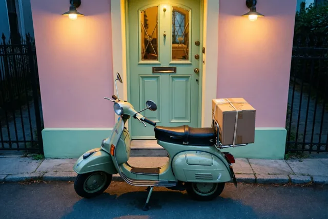 Op de retroscooter naar huis