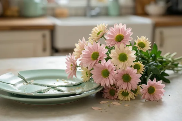 Bloemen na de brokken