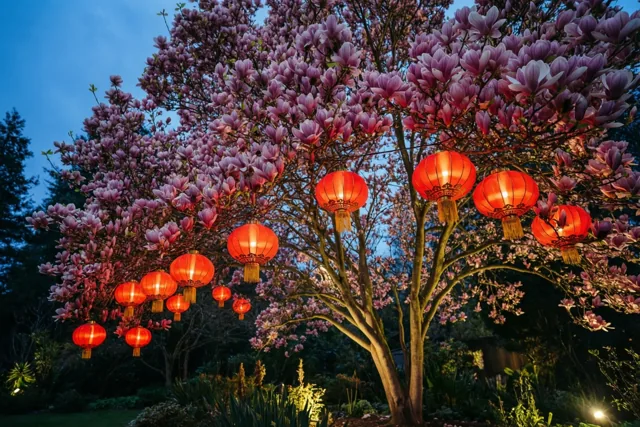 Magnoliabloesems verlichten het nieuwe jaar