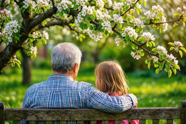 Met opa onder de bloesems