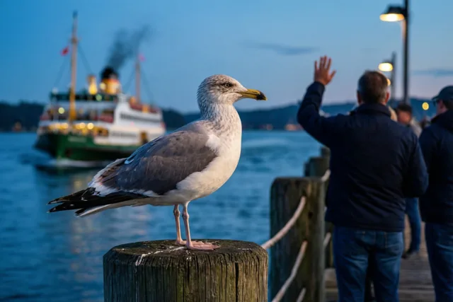 Avondafscheid met een meeuw