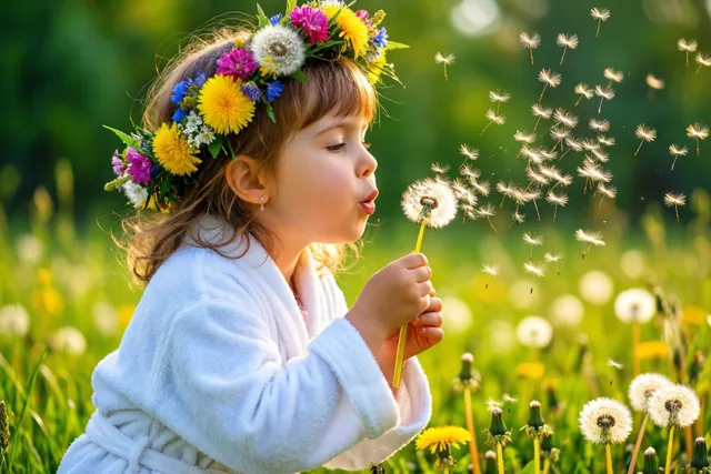 Een bloemenmeisje op haar feestdag