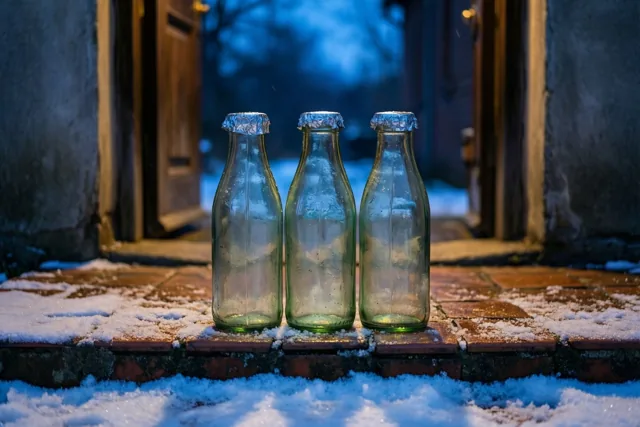 Melkflessen in de winterstilte