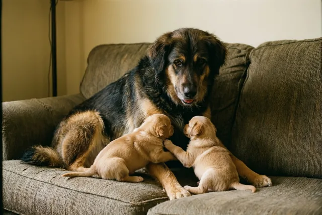 Mama hond heeft de zetel vol