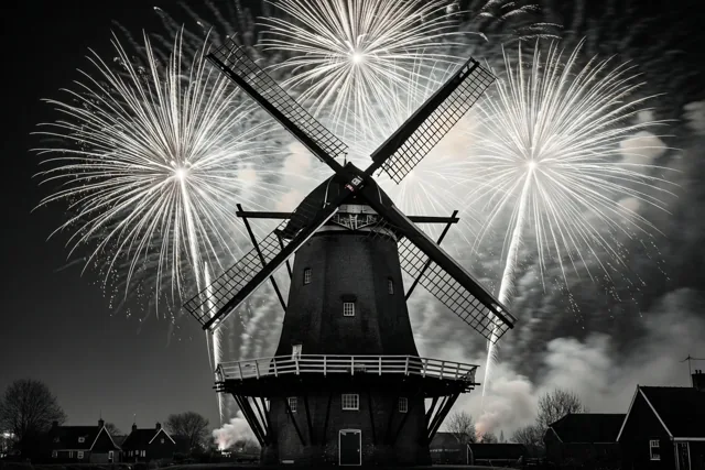 Nieuwjaarsnacht bij de molen