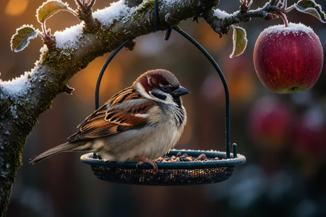 Een wintergroet van een mus