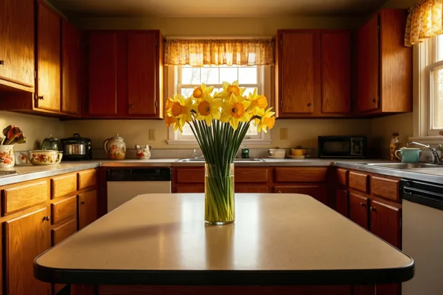 Narcissen in de keuken van toen