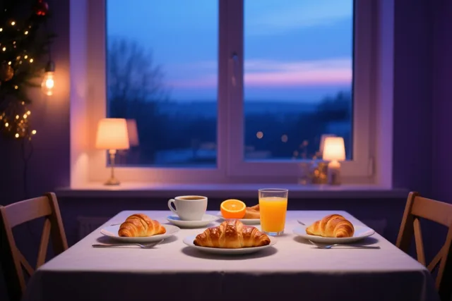 Kerstlicht bij het ontbijt