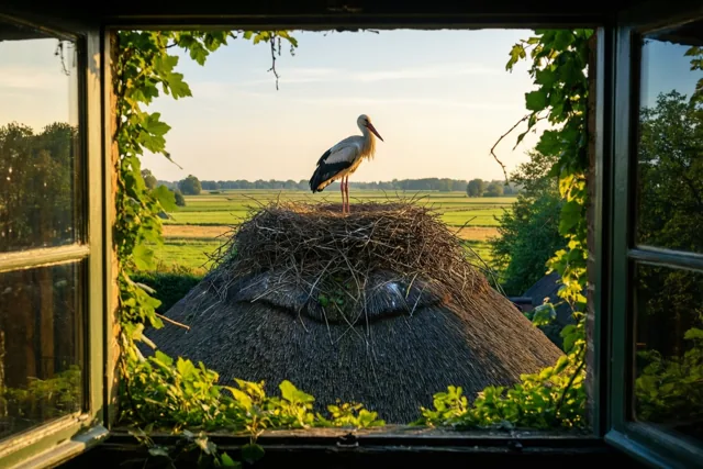 De ooievaar is op bezoek
