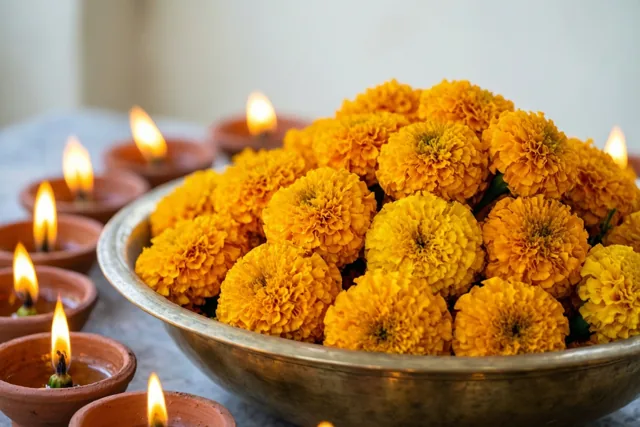 Oranje bloemengroet voor Diwali
