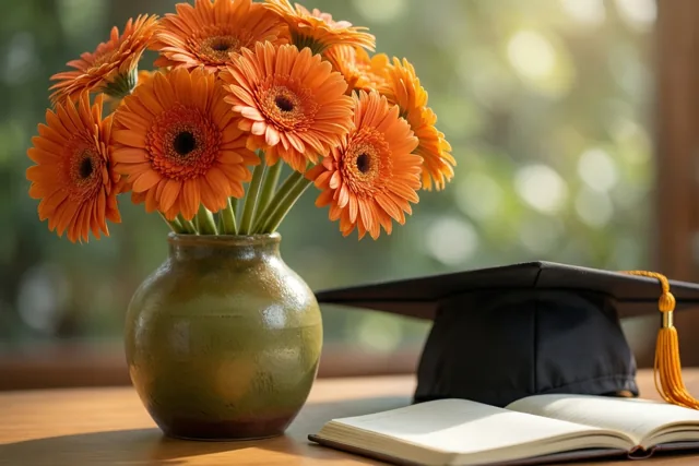 Gerbera's voor een geslaagde student