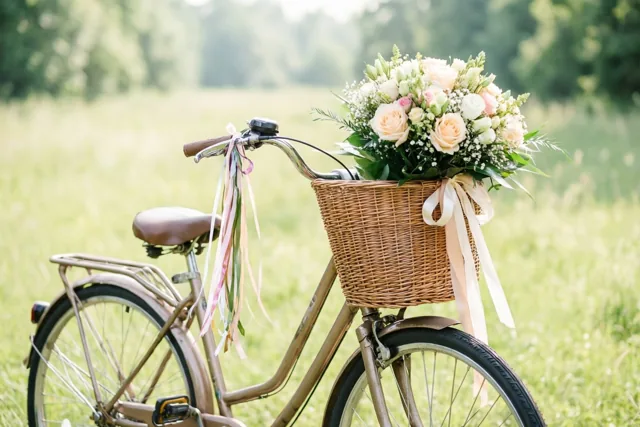 Proficiat met bloemen en fietslinten