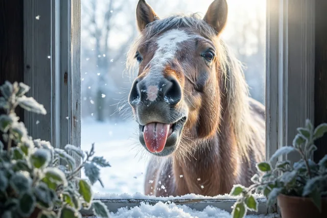 Paard aan het winterraam