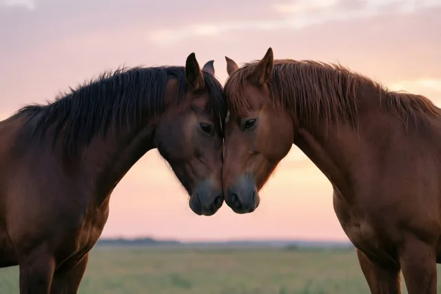 Paarden delen de avondstilte
