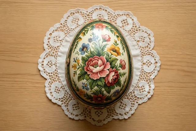 Een bloemrijk paasei van toen