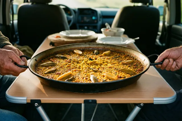 Pensioen met paella onderweg