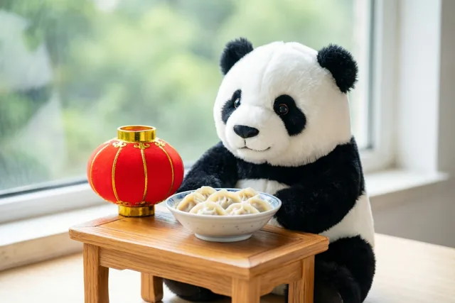 Nieuwjaar met panda aan het raam