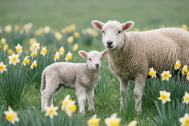Prille lente met een lammetje