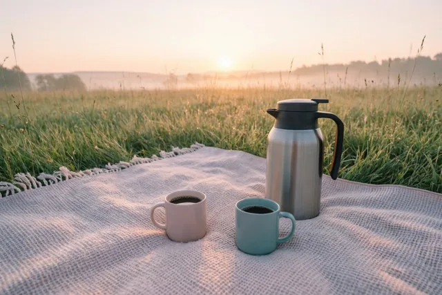 Ochtendkoffie tussen het groen