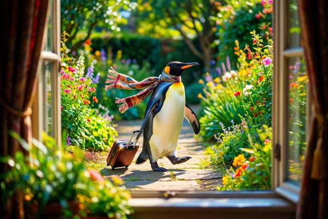 De pinguïn zwaait af