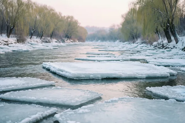 De rivier in winterrust