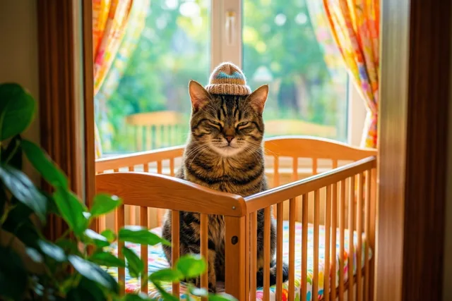 Poes test het babybedje