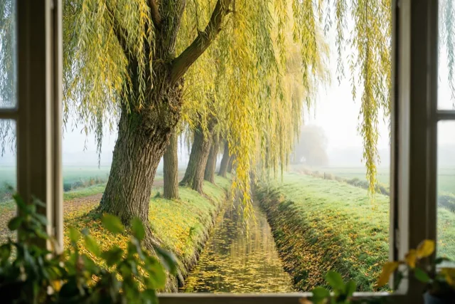 Een raam op de herfstpolder