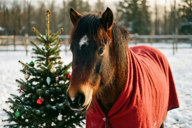 Pony bij het kerstboompje