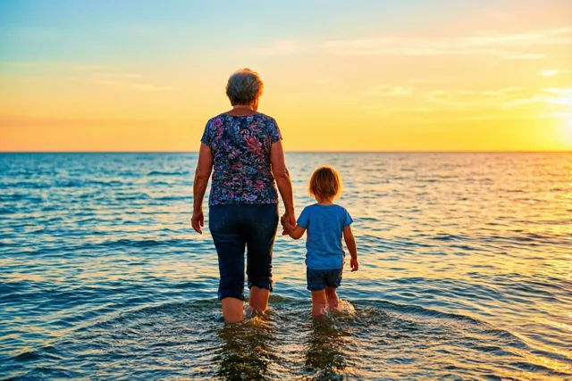 Oma, samen de zee in