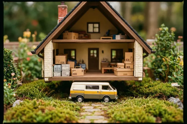 Een huisje zweeft naar huis