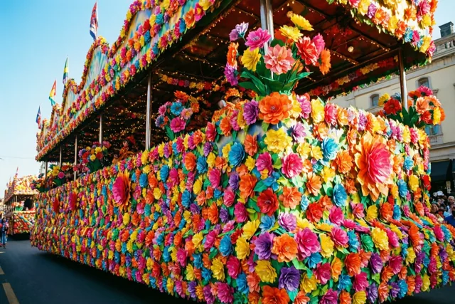 Bloemen rollen door de straat