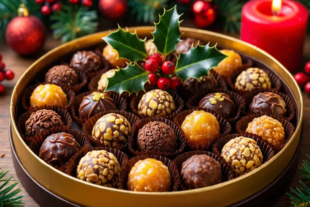Gouden kerstwensen met pralines