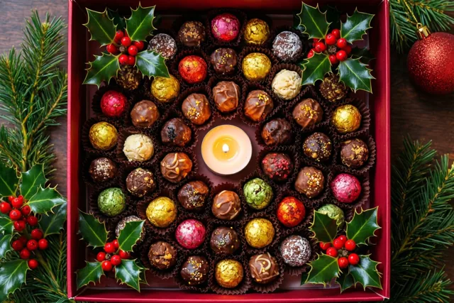 Pralines rond het kerstlicht