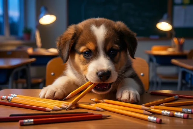 Puppy zet de tanden erin