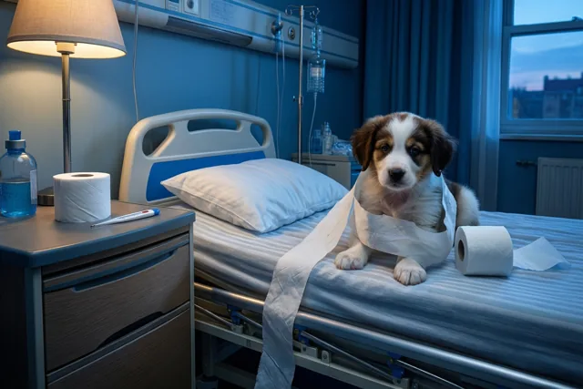 Kleine pup, grote papierrol
