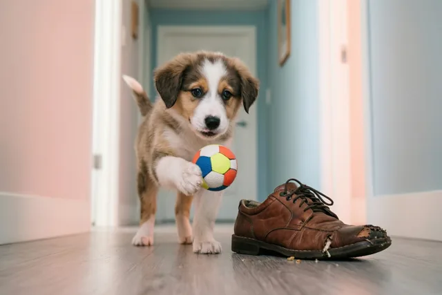 Puppy met een speels excuus
