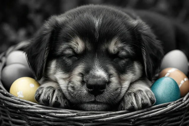 Kleurige paasdromen van een puppy