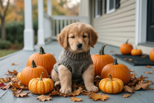 Puppy klaar voor de herfst