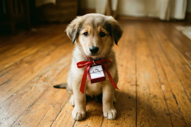 Verloofd met een puppy erbij