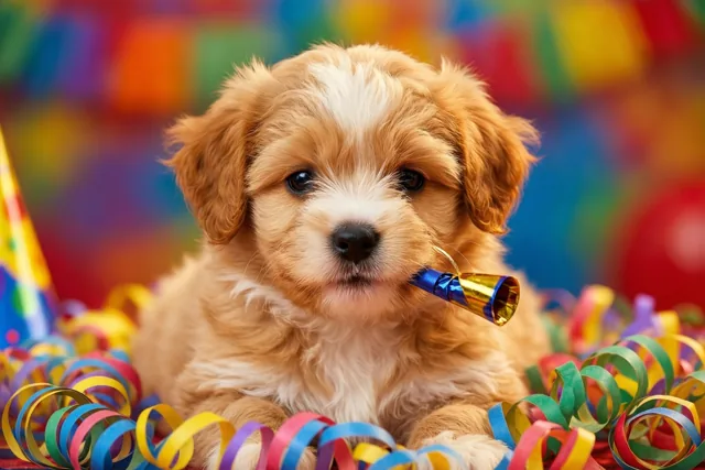 Een hondje boordevol nieuwjaarsvreugde
