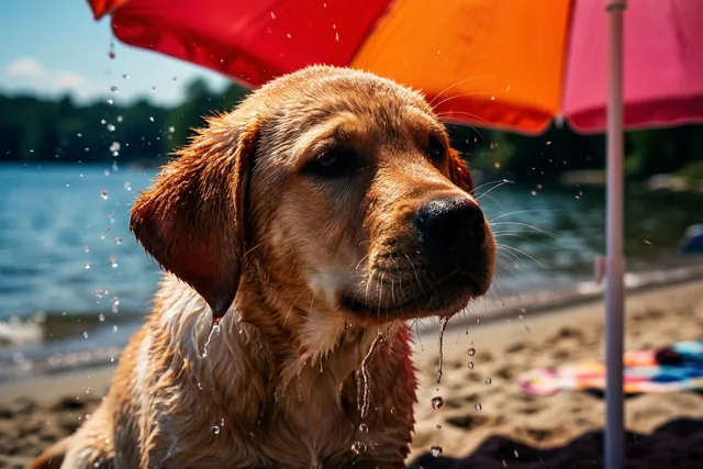 Puppy onder de zomerparasol
