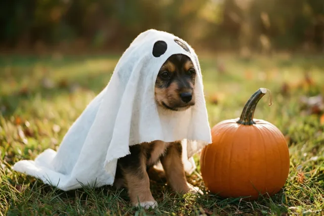 Een hondenspookje in het gras