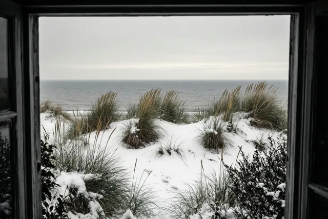 Winterduinen achter het raam