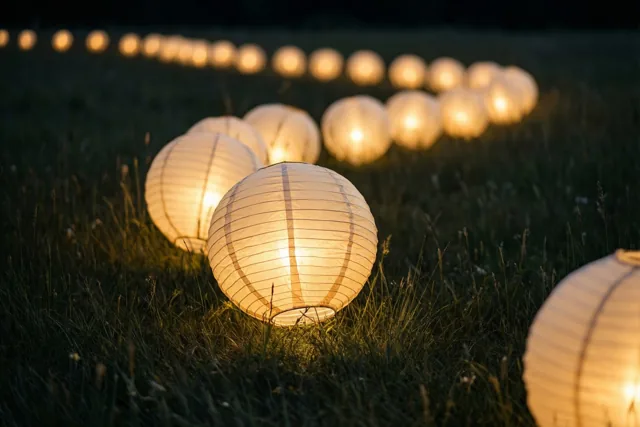 Een rij warme lichtjes
