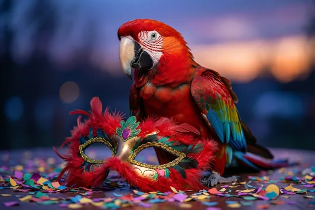 Deze ara bekent feestkleur
