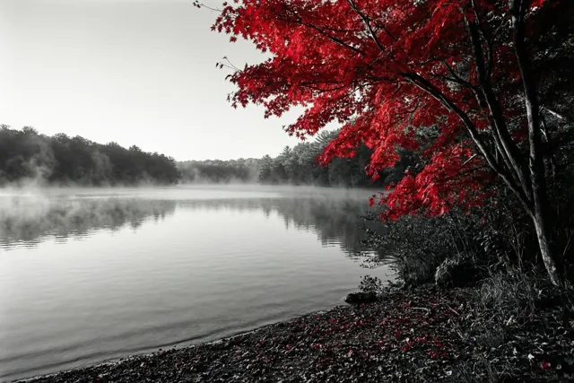Eén esdoorn vol herfstvuur