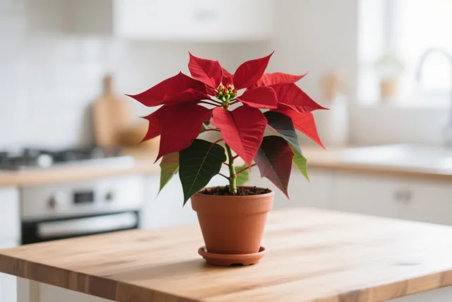 Een kerstster op tafel