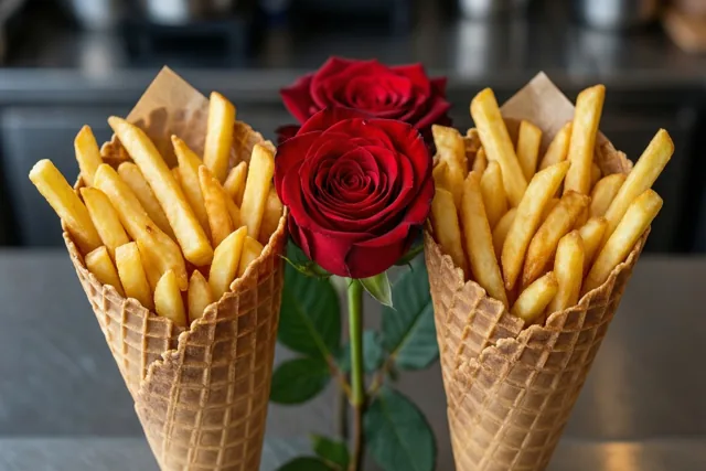 Een roos bij onze frietjes